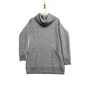 Vintage Y2K Women's Grey Knit Sweater Dress with Cowl Neck and Pockets Size S